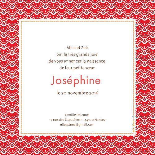 Faire-part de naissance Pattern médaillon rouge-blanc Faire-part de naissance Pattern médaillon rouge-blanc