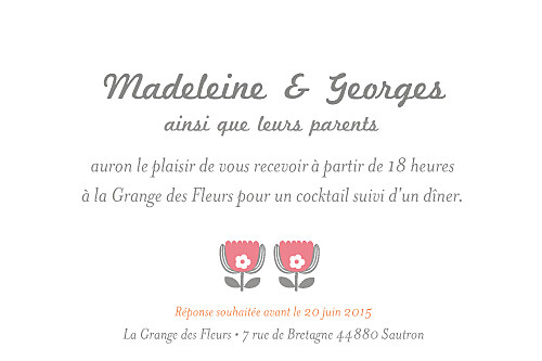 Carton d'invitation mariage Seventies orange rose - Page 1