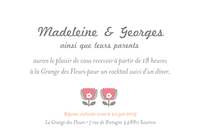 Carton d'invitation mariage Seventies orange rose finition