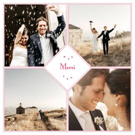 Carte de remerciement mariage Bouquet 4 photos rouge