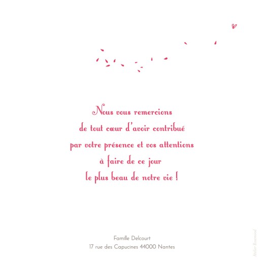 Carte de remerciement mariage Grand bouquet 4 photos rouge - Verso Carte de remerciement mariage Grand bouquet 4 photos rouge - Verso