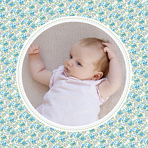 Faire-part de naissance Liberty medaillon photo bleu - Verso Faire-part de naissance Liberty medaillon photo bleu - Verso