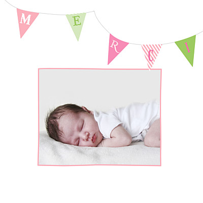 Carte de remerciement Petits fanions photo rose vert finition Carte de remerciement Petits fanions photo rose vert finition