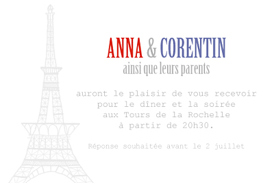 Carton d'invitation mariage Paris bleu gris rouge finition