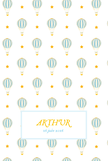Faire-part de naissance Montgolfière (4 pages) jaune bleu Faire-part de naissance Montgolfière (4 pages) jaune bleu