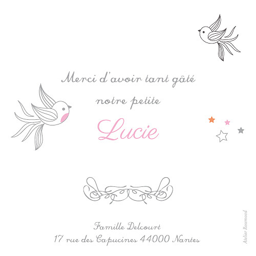 Carte de remerciement Petites étoiles rose - Verso Carte de remerciement Petites étoiles rose - Verso