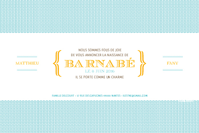 Faire-part de naissance Accolades 1 photo bleu finition Faire-part de naissance Accolades 1 photo bleu finition