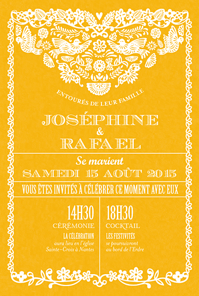 Faire-part de mariage Papel picado soleil finition Faire-part de mariage Papel picado soleil finition