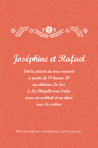 Carton d'invitation mariage Papel picado corail Carton d'invitation mariage Papel picado corail