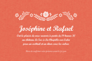 Carton d'invitation mariage Papel Picado corail