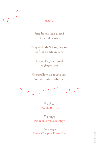 Menu de mariage Bouquet corail - Verso Menu de mariage Bouquet corail - Verso