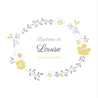 Faire-part de baptême Couronne de fleurs ocre finition Faire-part de baptême Couronne de fleurs ocre finition
