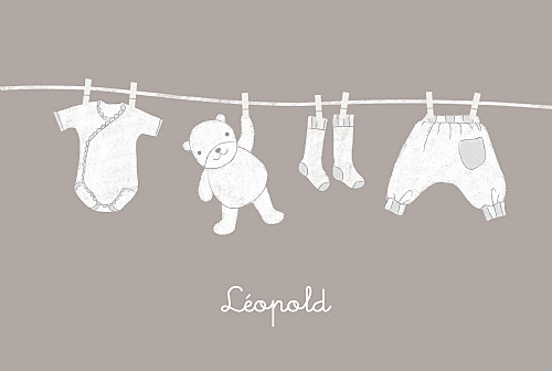 Faire-part de naissance Linge peluche garçon rv taupe Faire-part de naissance Linge peluche garçon rv taupe