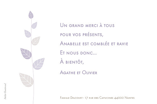 Carte de remerciement Petit élégance fille rv violet - Page 2 Carte de remerciement Petit élégance fille rv violet - Page 2