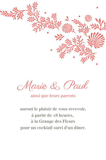 Carton d'invitation mariage Idylle corail - Recto