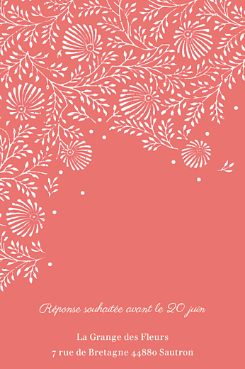 Carton d'invitation mariage Idylle corail - Verso Carton d'invitation mariage Idylle corail - Verso