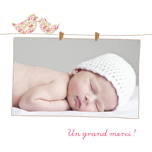 Carte de remerciement Merci poétique photo rose - Recto Carte de remerciement Merci poétique photo rose - Recto
