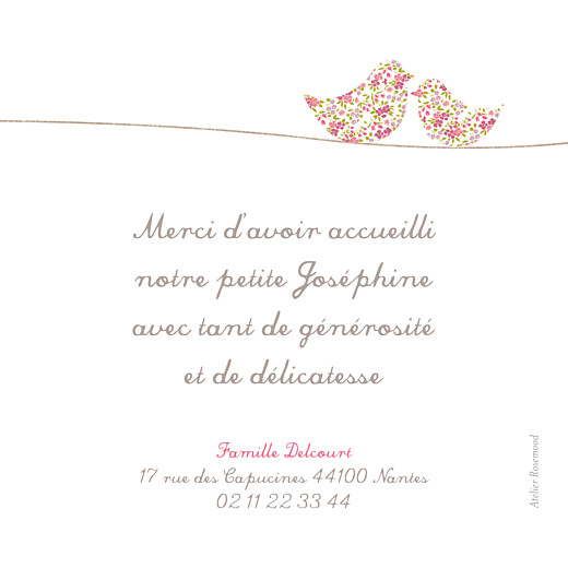 Carte de remerciement Merci poétique photo rose - Verso Carte de remerciement Merci poétique photo rose - Verso