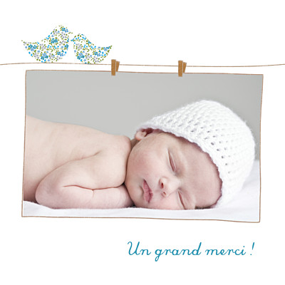 Carte de remerciement Merci poétique photo bleu finition Carte de remerciement Merci poétique photo bleu finition