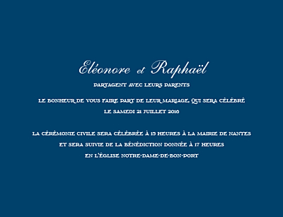 Faire-part de mariage Elégant (grand format) bleu marine finition Faire-part de mariage Elégant (grand format) bleu marine finition