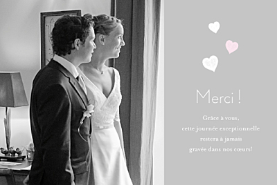 Carte de remerciement mariage Coeurs gris pâle finition Carte de remerciement mariage Coeurs gris pâle finition
