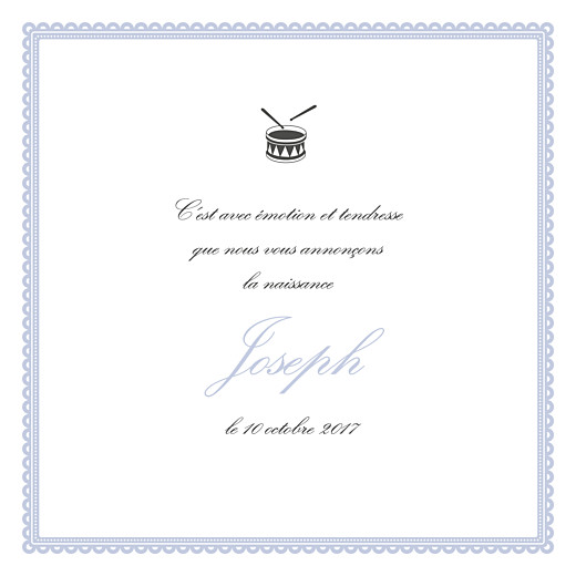Faire-part de naissance Tambour photo bleu gris Faire-part de naissance Tambour photo bleu gris