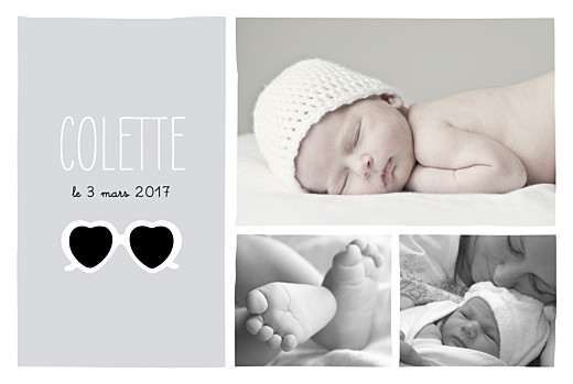 Faire-part de naissance Chérie paysage 3 photos gris blanc Faire-part de naissance Chérie paysage 3 photos gris blanc