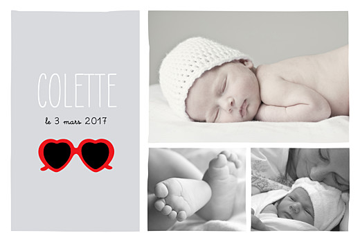 Faire-part de naissance Chérie paysage 3 photos gris rouge Faire-part de naissance Chérie paysage 3 photos gris rouge