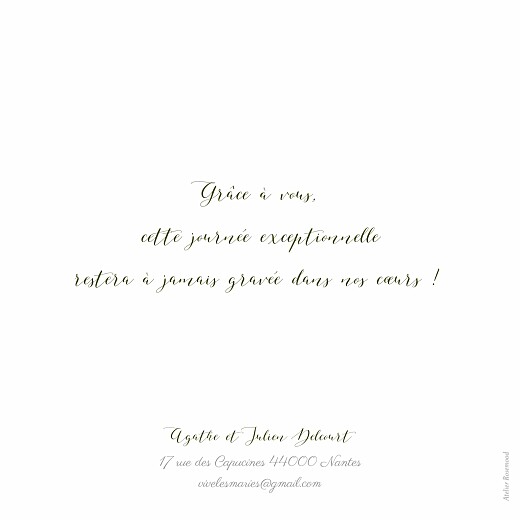 Carte de remerciement mariage Un grand merci blanc - Verso Carte de remerciement mariage Un grand merci blanc - Verso