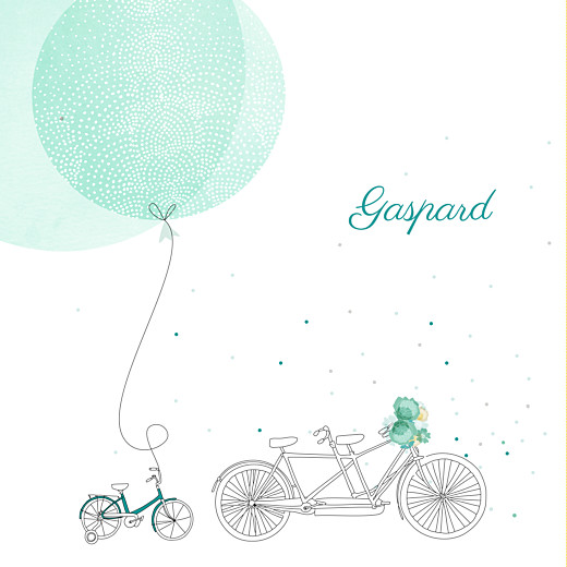 Faire-part de naissance À bicyclette (1 enfant) photos vert - Page 1 Faire-part de naissance À bicyclette (1 enfant) photos vert - Page 1