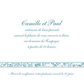 Carton d'invitation mariage Ruban Liberty bleu