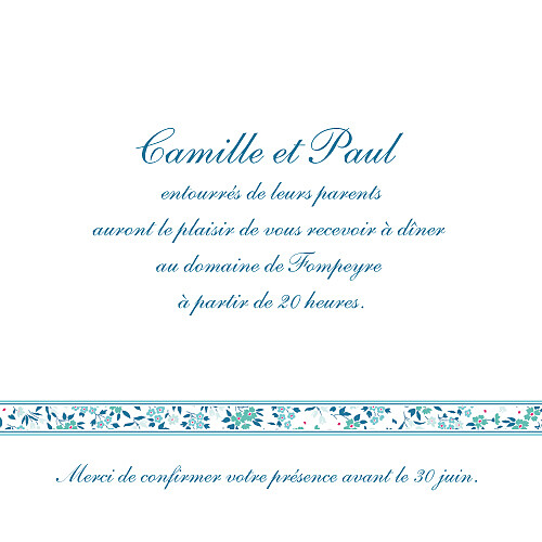 Carton d'invitation mariage Ruban Liberty bleu - Recto Carton d'invitation mariage Ruban Liberty bleu - Recto