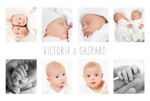 Faire-part de naissance Jumeaux 9 photos blanc