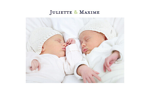 Faire-part de naissance Jumeaux 2 photos paysage blanc Faire-part de naissance Jumeaux 2 photos paysage blanc