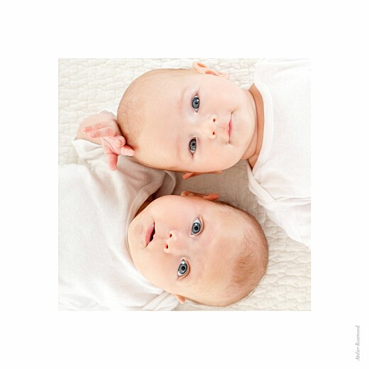 Faire-part de naissance Jumeaux justifié photo bleu nuit - Recto