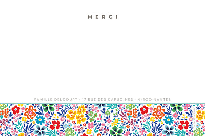 Carte de remerciement Merci mille fleurs photo jaune & rouge finition Carte de remerciement Merci mille fleurs photo jaune & rouge finition