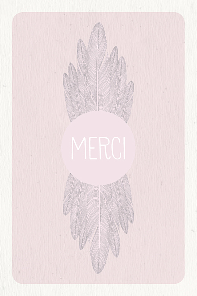 Carte de remerciement Merci attrape-rêves rose finition Carte de remerciement Merci attrape-rêves rose finition