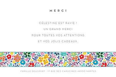 Carte de remerciement Merci mille fleurs jaune & rouge finition Carte de remerciement Merci mille fleurs jaune & rouge finition
