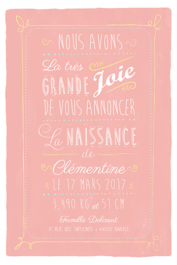 Faire-part de naissance Happy day corail Faire-part de naissance Happy day corail