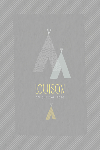 Faire-part de naissance Tipis photo (4 pages) gris Faire-part de naissance Tipis photo (4 pages) gris