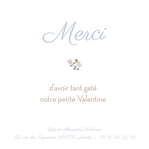 Carte de remerciement Merci jardin fleuri bleuet - Recto Carte de remerciement Merci jardin fleuri bleuet - Recto