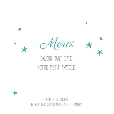 Carte de remerciement Petit ruban étoilé blanc turquoise finition Carte de remerciement Petit ruban étoilé blanc turquoise finition