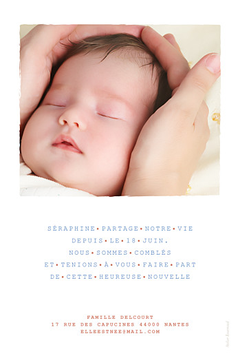 Faire-part de naissance Marinière portrait photo bleu - Verso Faire-part de naissance Marinière portrait photo bleu - Verso