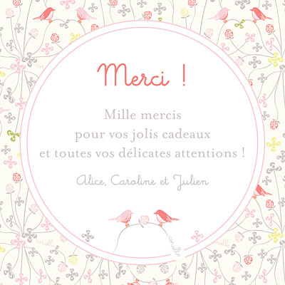 Carte de remerciement Corolle rose bonheur rose finition Carte de remerciement Corolle rose bonheur rose finition