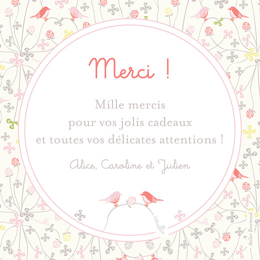 Carte de remerciement Corolle Rose bonheur photo rose - Verso