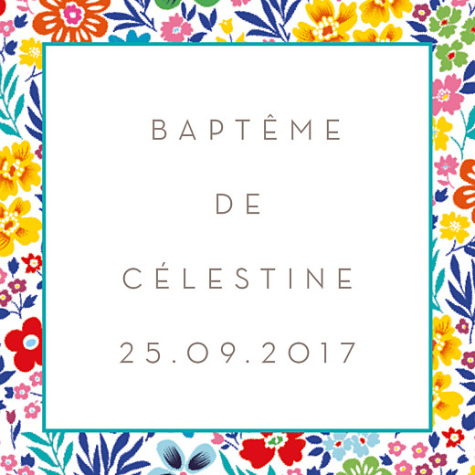 Etiquette perforée baptême Mille Fleurs jaune & rouge - Recto Etiquette perforée baptême Mille Fleurs jaune & rouge - Recto
