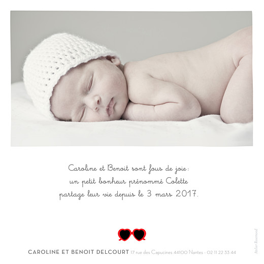 Faire-part de naissance Chérie 1 photo gris rouge Faire-part de naissance Chérie 1 photo gris rouge