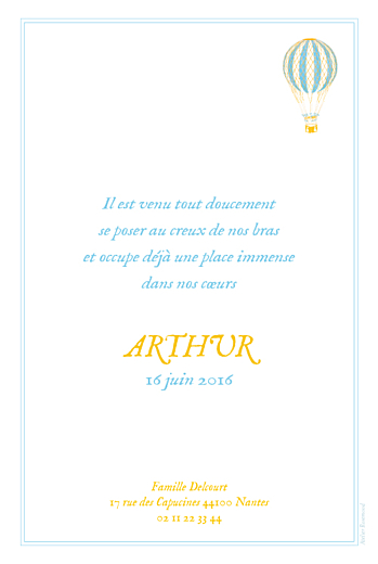 Faire-part de naissance Montgolfière bleu jaune - Page 2 Faire-part de naissance Montgolfière bleu jaune - Page 2