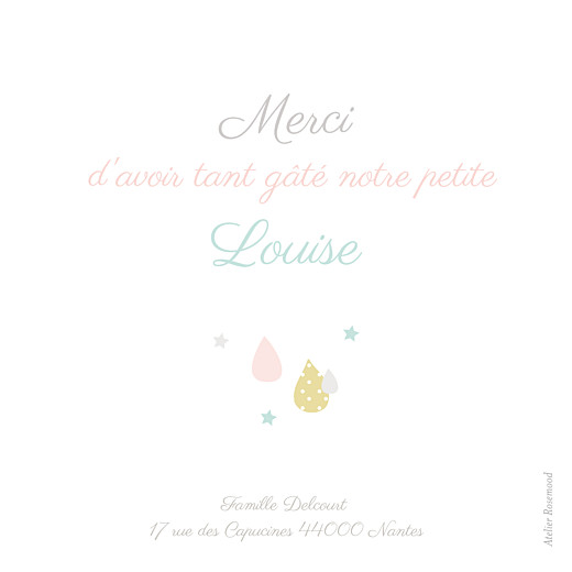 Carte de remerciement Merci tombe la pluie photo rose - Verso Carte de remerciement Merci tombe la pluie photo rose - Verso