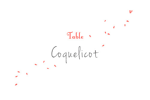 Marque-table mariage Bouquet corail - Recto